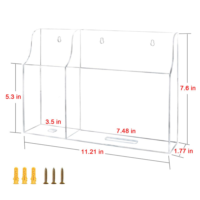 VANCORE Clear Wall Mounted Phone Holder Stand Remote Control Holder Media Organizer Caddy with Holes for Charging Phone Tablet Holder Station Large Enough New-2 Slots