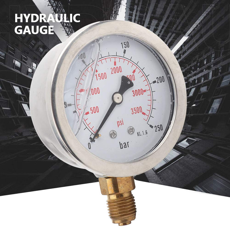 Nimomo hydraulic pressure gauge, 63 mm glycerin pressure gauge, hydraulic pressure gauge, 0-250 bar 0-3750 PSI pressure pressure gauge, glycerin pressure gauge for fuel, air, oil, liquid, water, G1/4 thread