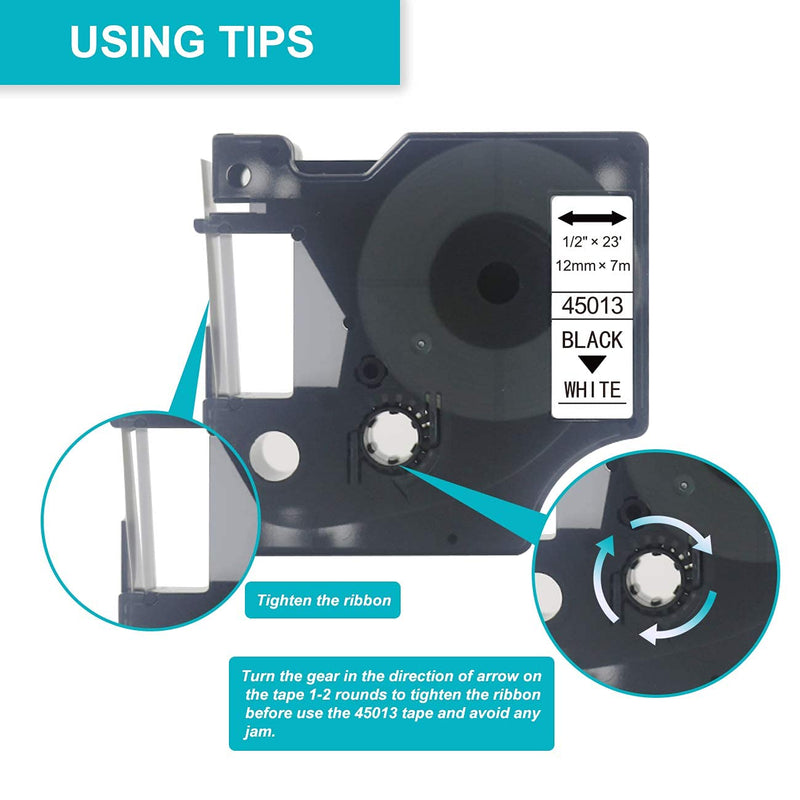 Compatible for DYMO D1 Label Tape Refills 45013 S0720530, Black on White, 1/2 Inch x 23' (12mm x 7m) D1 Labeling Tape for DYMO LabelManager 160 210D 260P 280 360D 420P 450D, 5-Pack