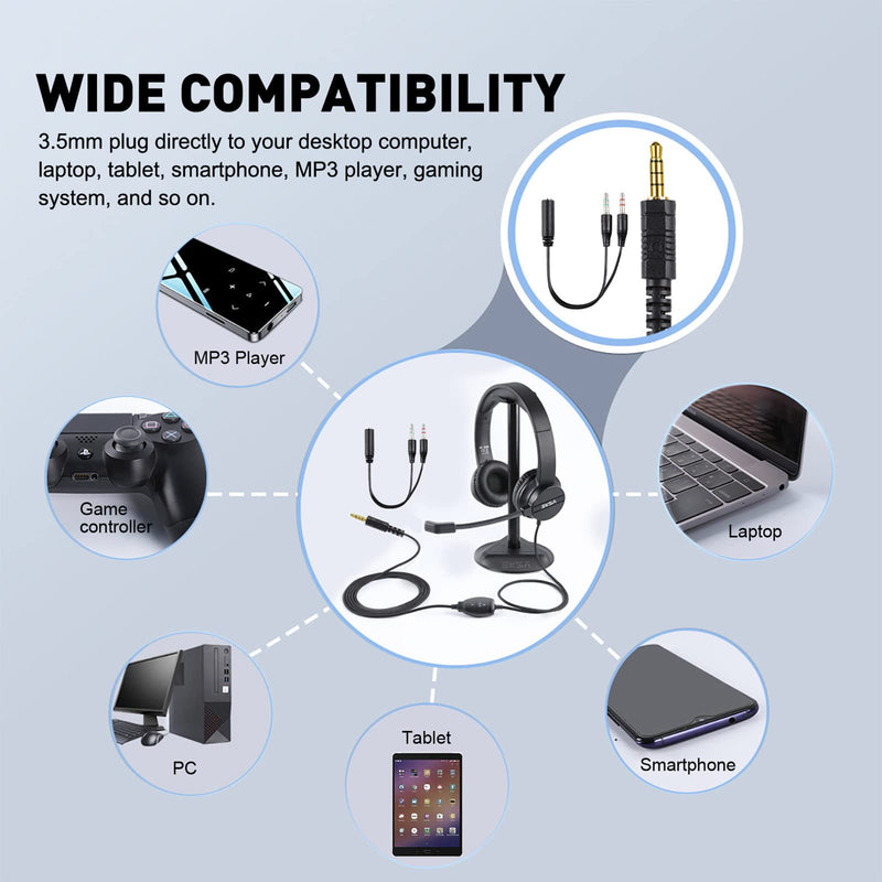 Headsets with Microphone for Laptop, 3.5mm Wired Computer Headset Super-Lightweight Noise Cancelling Headphones with in-line Control Volume & Mute, PC Headset Perfect for Classroom, Home or Office
