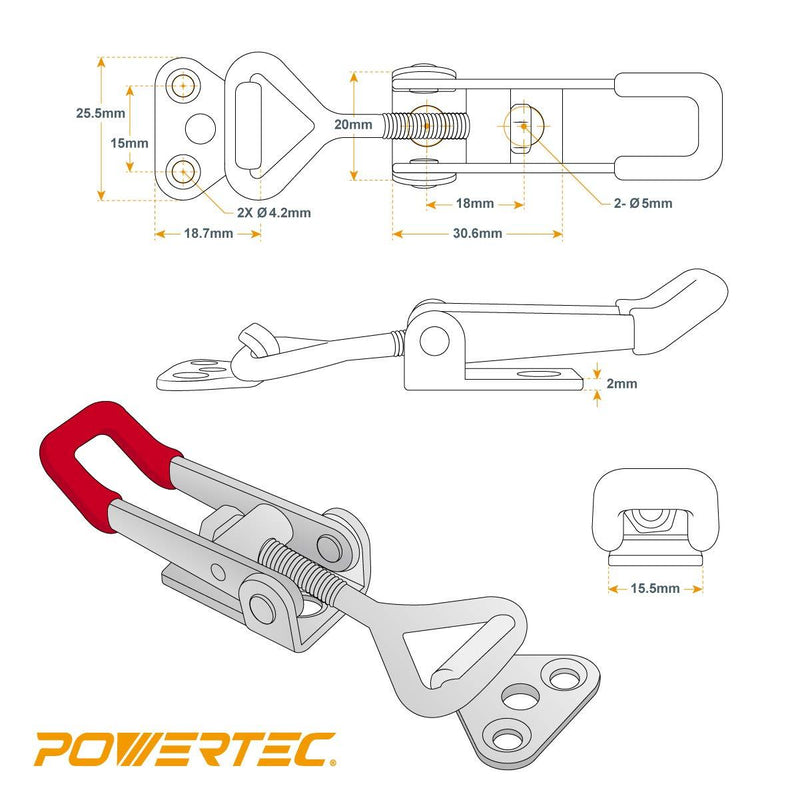 POWERTEC 20311 Pull-Action Latch Toggle Clamp, 220 lbs Capacity, 4001, 4PK 4 Pack
