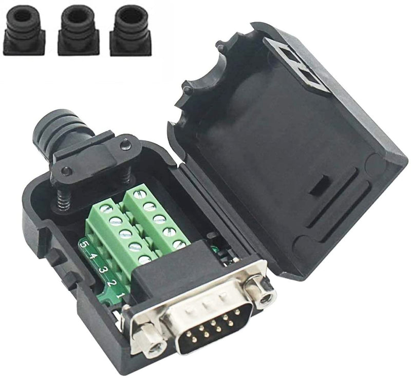 SHANFEILU DB9 Breakout Connector to Wiring Solderless Terminal RS232 D-SUB Male Serial Adapter 9pin Port Breakout Board Black Rubber Core with Case,Screwdriver,Nuts