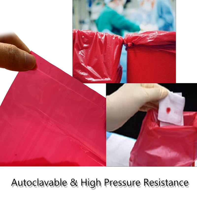 Biohazard Waste Bags - Disposable Safety Bag, Autoclavable, Puncture Resistant, 20 Gal Capacity, 1.77 mil, 45 mircon, 24"x 31" (10 PCS)
