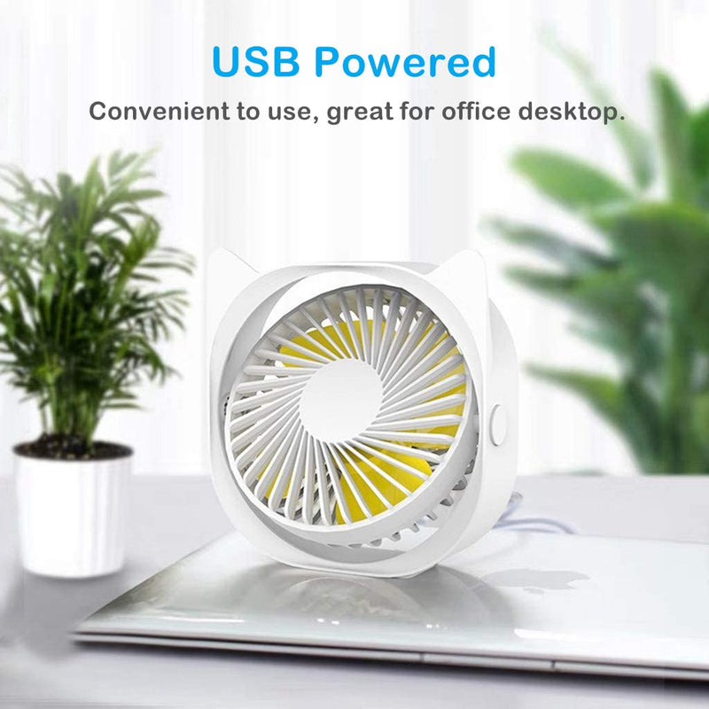 Small Personal USB Desk Fan, 3 Speeds Strong Wind Quiet Anti-slip Rotatable Table Fan for Bedroom Bedside Home Dorm Office Desktop, USB Powered Mini Cute Portable Travel Cooling Fans (White)