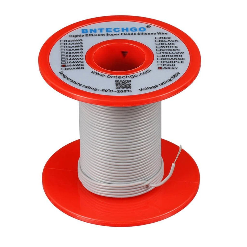 BNTECHGO 28 Gauge Silicone wire spool 250 ft Gray Flexible 28 AWG Stranded Tinned Copper Wire silicone wire 250ft silicone wire gray