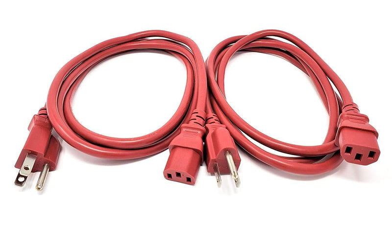 MICRO CONNECTORS, Inc. 6 Feet Ul Approved 18 AWG 10 Amp Power Cord (NEMA 5-15P/ C13) - Red 2 Pack (M05-113ULR-2P) 6 ft NEMA 5-15P/ C13 (2 Pack)