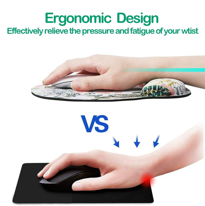 Ergonomic Mouse Pad with Wrist Support,Dooke Cute Wrist Pad with Non-Slip Rubber Base for Computer Round Yellow and Green Leaves