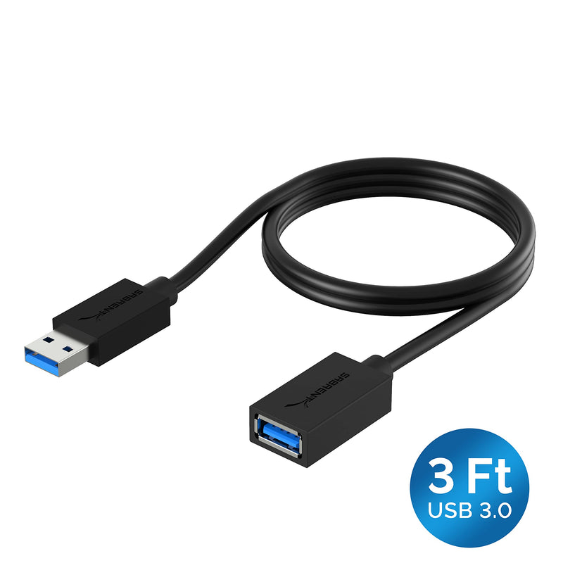 SABRENT 22AWG USB 3.0 Extension Cable A Male to A Female [Black] 3 Feet (CB-3030) BLACK 3 FT