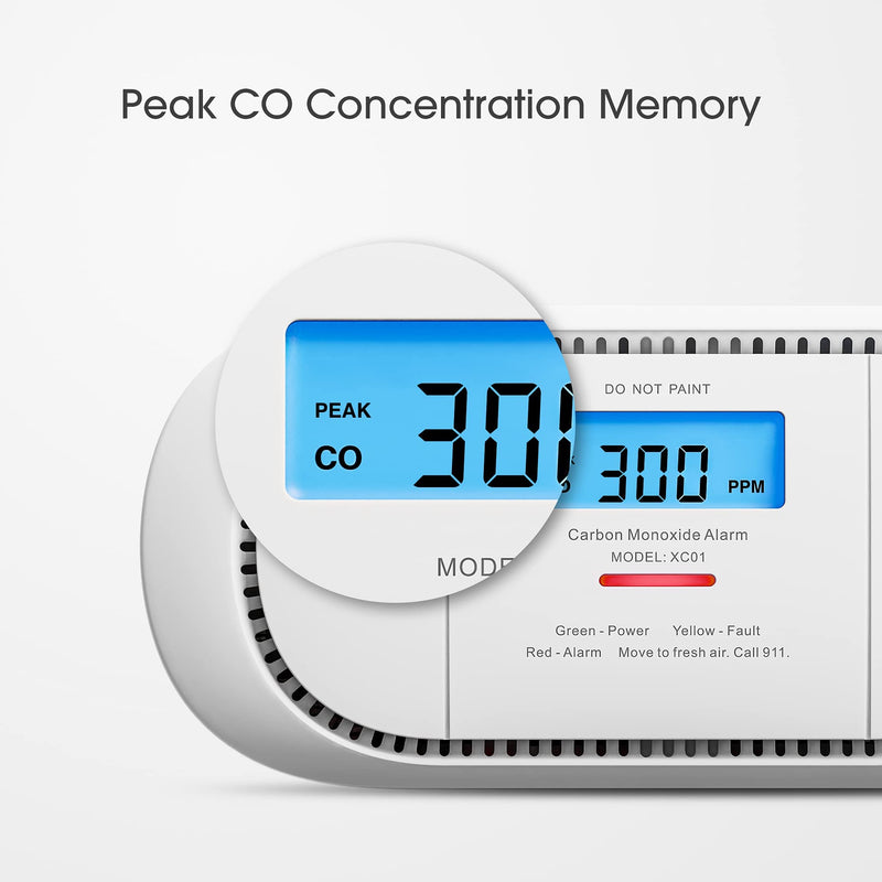 X-Sense Carbon Monoxide Detector Alarm with Digital LCD Display, 10-Year Battery Operated CO Alarm Detector with Peak Value Memory, XC01 1-Pack