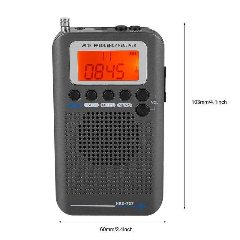 Portable Radio, Aircraft Band Radio Receiver Scanner with 4 Search Modes, Retractable Antenna and Digital LCD Display, Full Band Radio Recorder (Black) Black