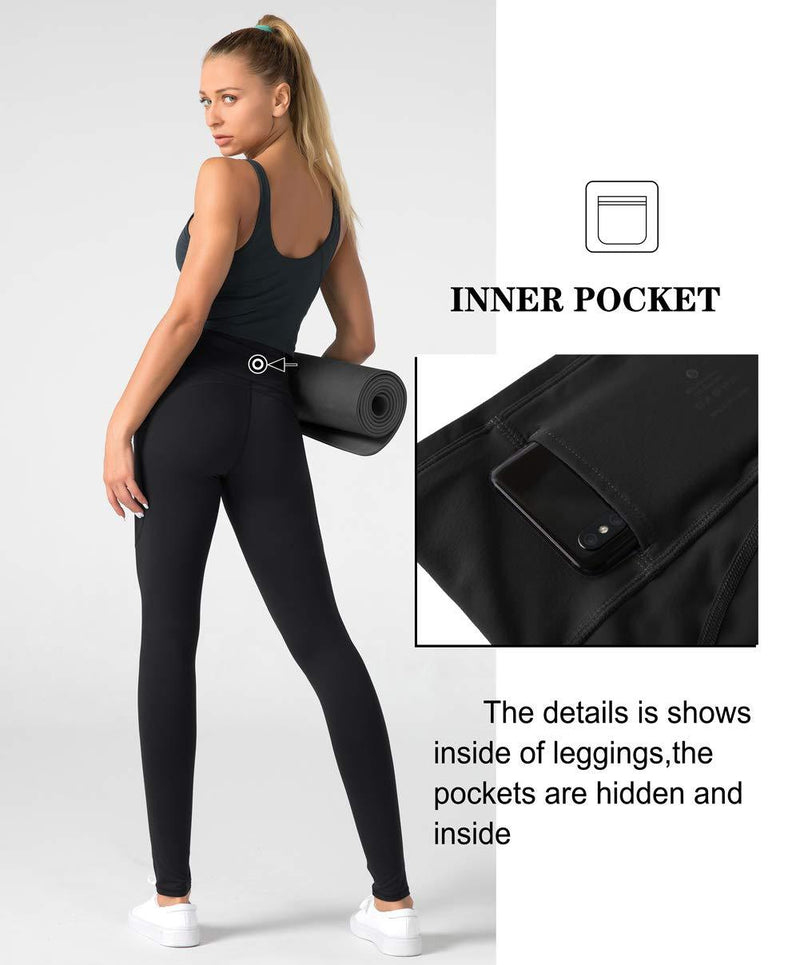 Dragon Fit High Waist Yoga Leggings with 3 Pockets,Tummy Control Workout Running 4 Way Stretch Yoga Pants X-Small Black