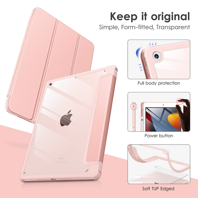 DTTOCASE Case for iPad 9th / 8th / 7th Generation 10.2 inch (2021/2020/2019 Released), Clear Back, TPU Shockproof Frame Cover[Built-in Pencil Holder,Support Auto Sleep/Wake] for ipad 10.2 - Rose Gold