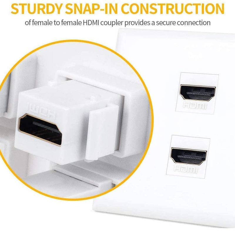 VICTEK 5-Pack HDMI Keystone 4K Female to Female Coupler No-Delay Snap-in for Wall Plate - White 5PACK