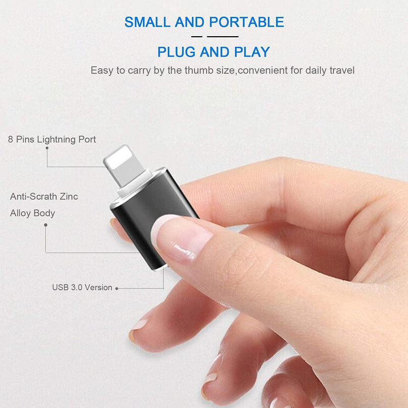 (Apple MFi Certified)Lightning Male to USB3.0 Female Adapter OTG Cable,2 Pack Portable USB Camera Adapter OTG Data Sync Cable for iPhone13/12/11/Xr/X/XS/8/7/Card Reader/Flash Drive/Mouse/MIDI Keyboard Black