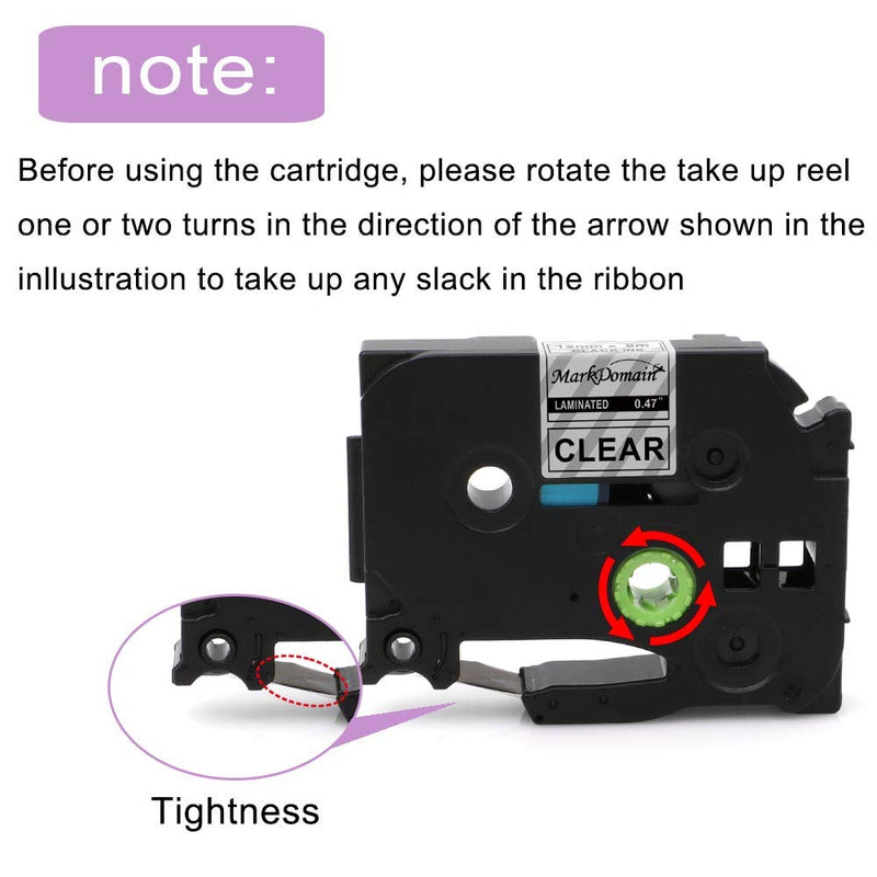 MarkDomain Compatible Label Tape Replacement for Brother TZe-131 TZ-131 Laminated Black on Clear 0.47" x 26.2'(12mm x 8m), Compatible with P Touch Label Maker PT D210 1880 H100 H110 D200 (4 Pack)