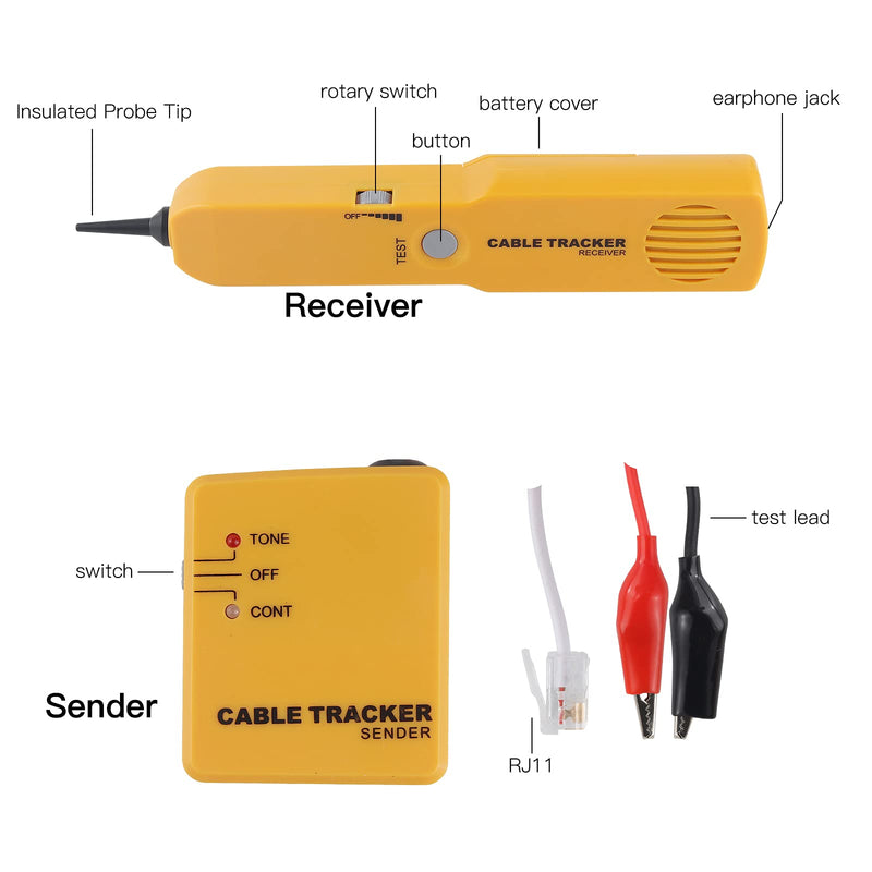 Electrical Wire Tracer Cable Finder Tone Generator Probe Circuit Tracer Tester-Circuit Breaker Finder-Tone Generator and Probe kit with RJ11 Plug, Circuit Continuity Tester, Network Telephone line 9.13inch 1