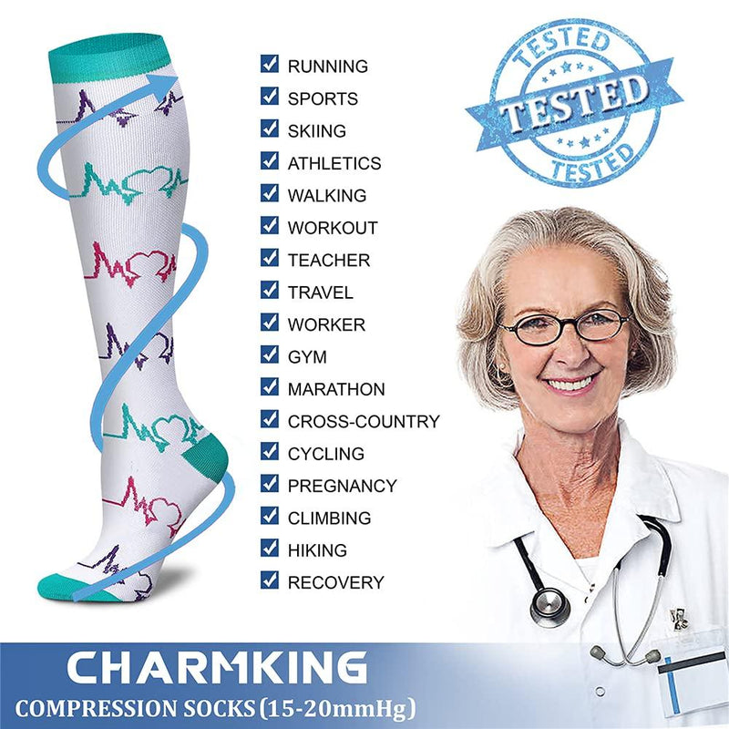 CHARMKING Compression Socks for Women & Men Circulation (8 Pairs)15-20 mmHg is Best Support for Athletic Running Cycling Small-Medium 01 Navy/Gray/Black/Blue/Navy/White/Black/Blue