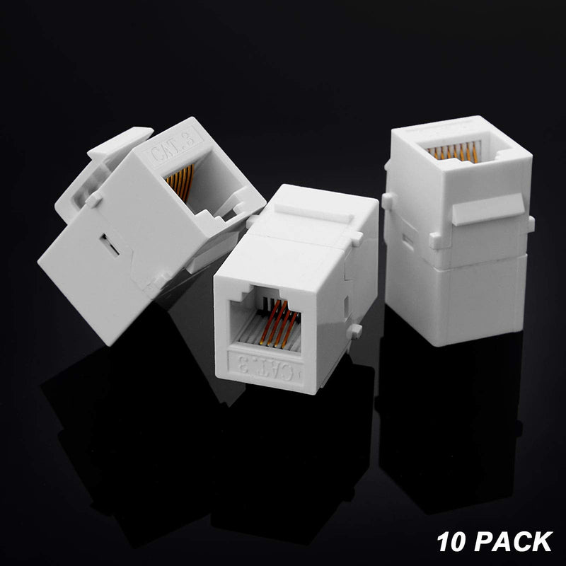 10 Pieces CAT3 Telephone RJ11 6P4C Jack Phone Line Connector Coupler Phone Female to Female Telephone Jack Coupler (White) White