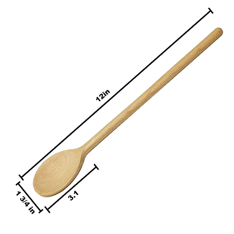 BICB Oval Wooden Spoons for Cooking, Pack of 6 (12-Inch Long) Solid Natural Beechwood Cookware for Stirring, Mixing, Tasting, Serving Food, Craft, Sturdy, Durable, Extra-Strength