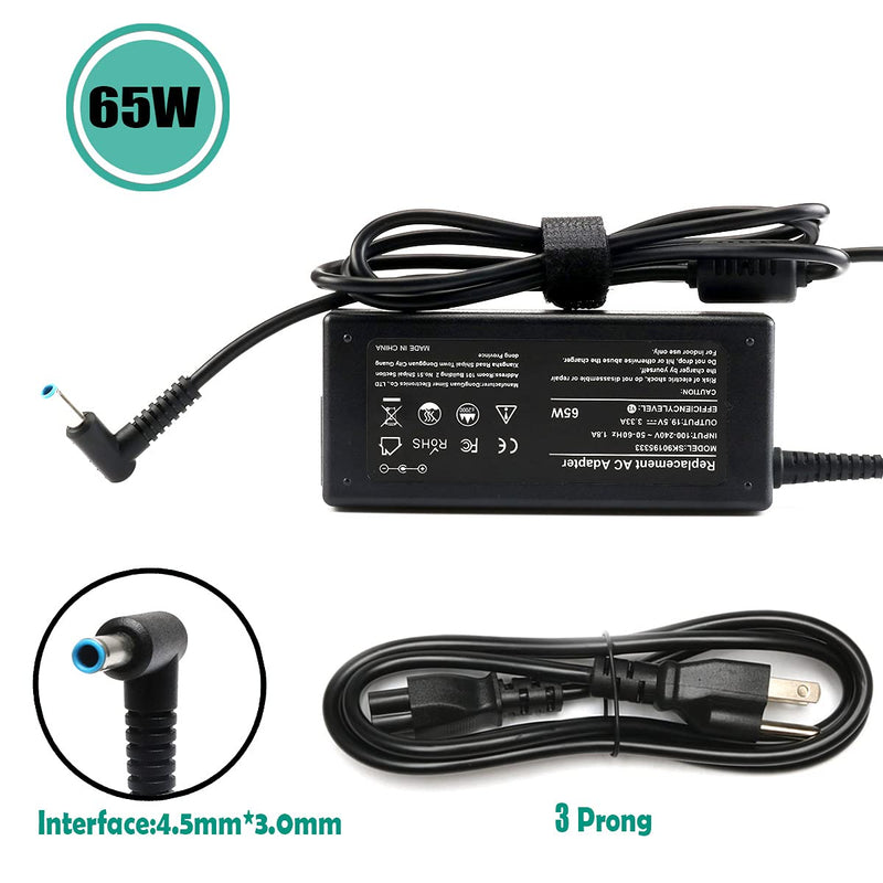 65W AC Adapter Laptop Charger Compatible for HP Envy 13 15 17 X360 15-1039wm 15-1033wm 15-w117cl 15-w237cl 15m-cn0011dx 15m-bp111dx 15m-bq121dx 17m-bw0013dx Laptop Notebook PC Power Supply Cord