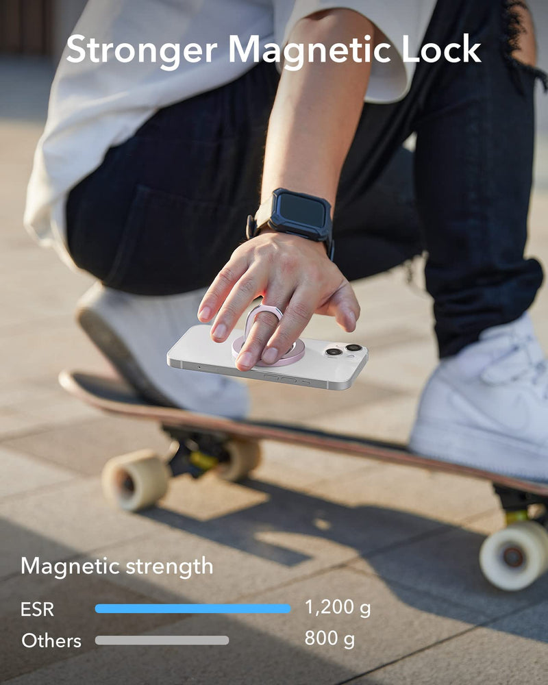 ESR HaloLock Magnetic Phone Ring Holder, Compatible with MagSafe Phone Ring Stand, Phone Grip Compatible with iPhone 14/13/12 Series, Adjustable Kickstand, Pastel Pink