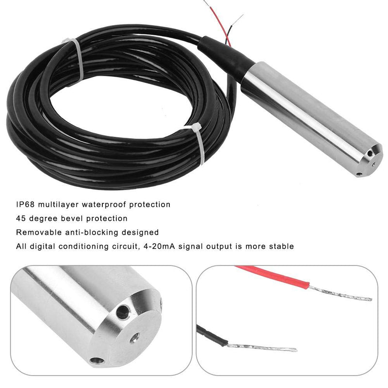 Fafeicy TL-136 liquid level transmitter, IP68 water level sensor detector, 24VDC 4-20mA signal output liquid level sensor, signal output line length 5 meters, 45 degree oblique angle (0-2m) 0-2m