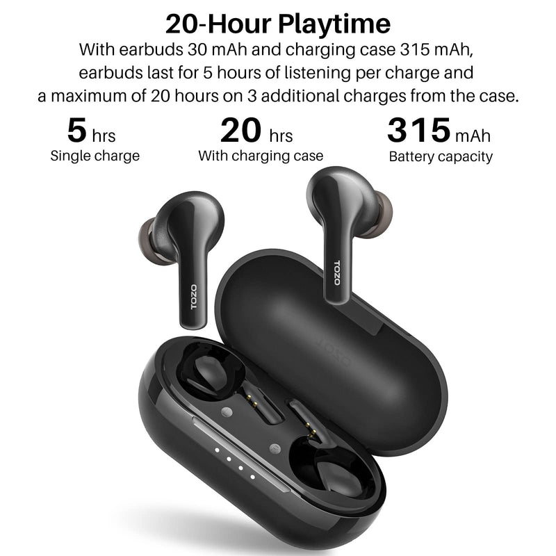 TOZO A2 Mini Wireless Earbuds Bluetooth 5.3 in Ear Light-Weight Headphones Built-in Microphone, IPX5 Waterproof, Immersive Premium Sound Long Distance Connection Headset with Charging Case, Black