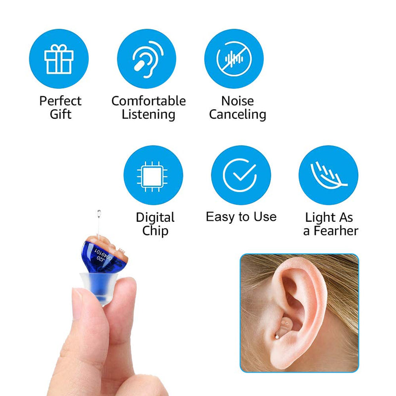 IncenSonic Mini Sound Amplifier, Ear Sound Enhancer, Noise Reduction, Enhanced Speech, Feedback Cancellation, Suitable for Adults (Blue, Left)