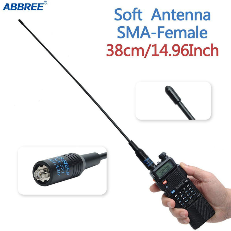 ABBREE NA-771 14.96Inch SMA-Female Dual Band VHF/UHF High Gain Soft Whip Antenna for Baofeng UV-5R BF-F8HP BF-888S Kenwood TYT Two Way Radio Handheld Antenna NA-771 14.96â€œ VHF/UHF