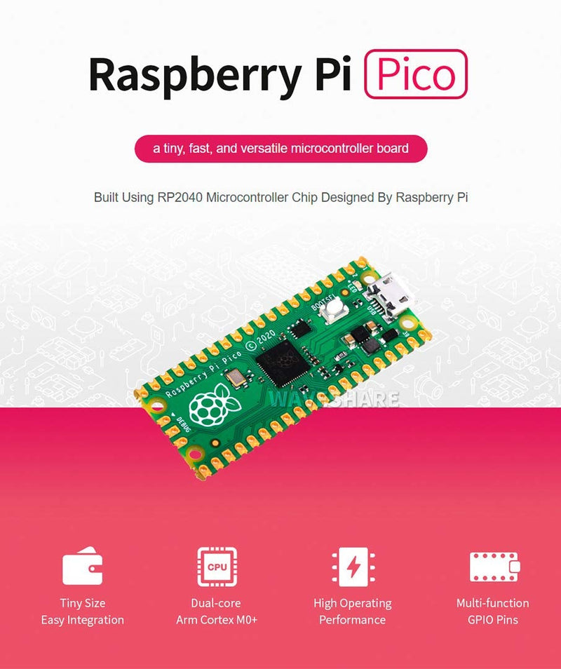 Raspberry Pi Pico with Pre-Soldered Header Microcontroller Mini Development Board Based on Raspberry Pi RP2040 Chip,Dual-Core ARM Cortex M0+ Processor, Flexible Clock Running up to 133 MHz
