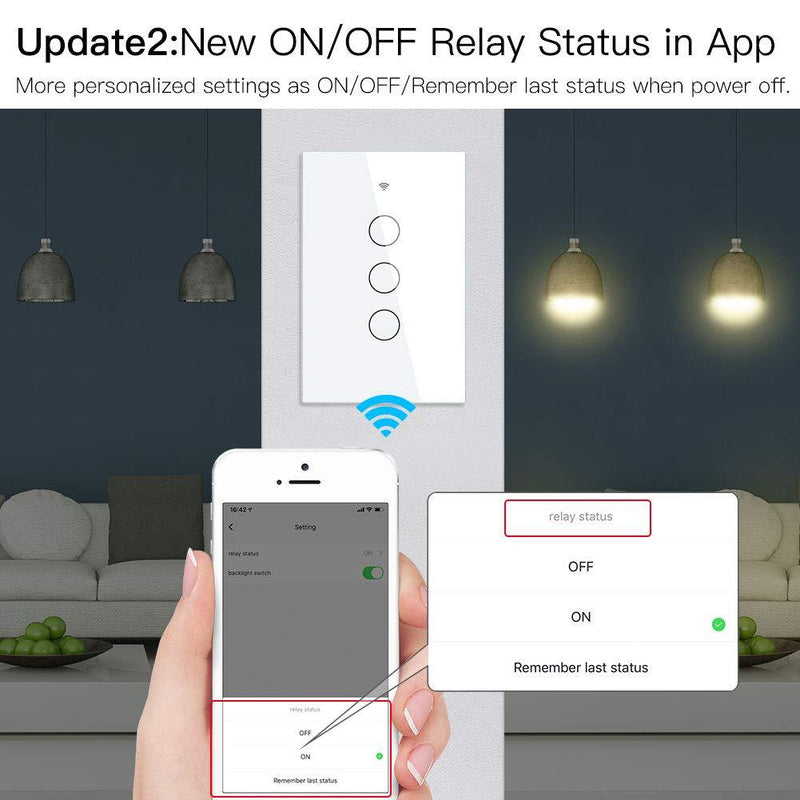 MoesGo 2nd Generation WiFi RF433 Smart Touch Wall Single Fire Smart Switch，No Neutral Wire Needed Compatible with Smart Life/Tuya App, Works with Alexa and Google Home Single Pole 110V White 3 Gang 3 Gang White(No neutral wire required)