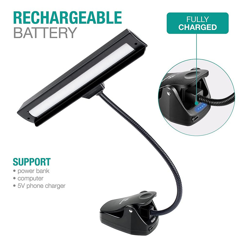 Professional Musician 3000K-6000K Super Bright 19 LED Music Stand Light, Clip On Orchestra Piano Lights, 9 Levels Dimmable Rechargeable. Perfect for Piano, Orchestra, Craft. USB Cord Incl. Black