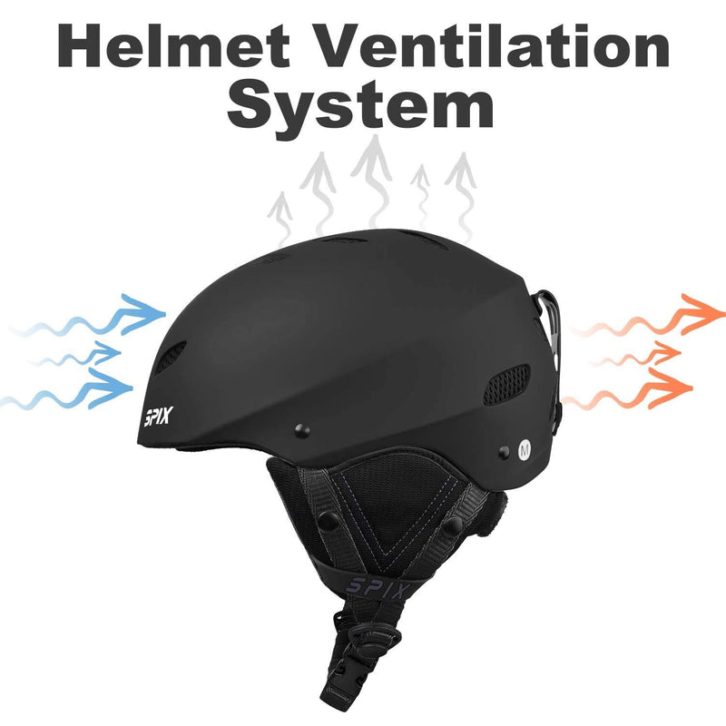 SPIX Ski Helmet Snowboard Helmet - ASTM Safety Certified Size Adjustable for Adults Youth Men and Women Matte Black S(19.3â€-21.3â€/49-54cm)