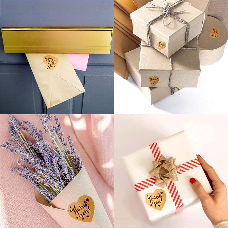 Thank You Heart Stickers Roll, 1.5 inch Thank You Stickers Brown Kraft Paper, 500p/Roll, Small Business, Party Decorative Sealing Labels Stickers(Heart Thank You Stickers 500Pcs/Roll) Heart Thank You Stickers 500pcs/Roll