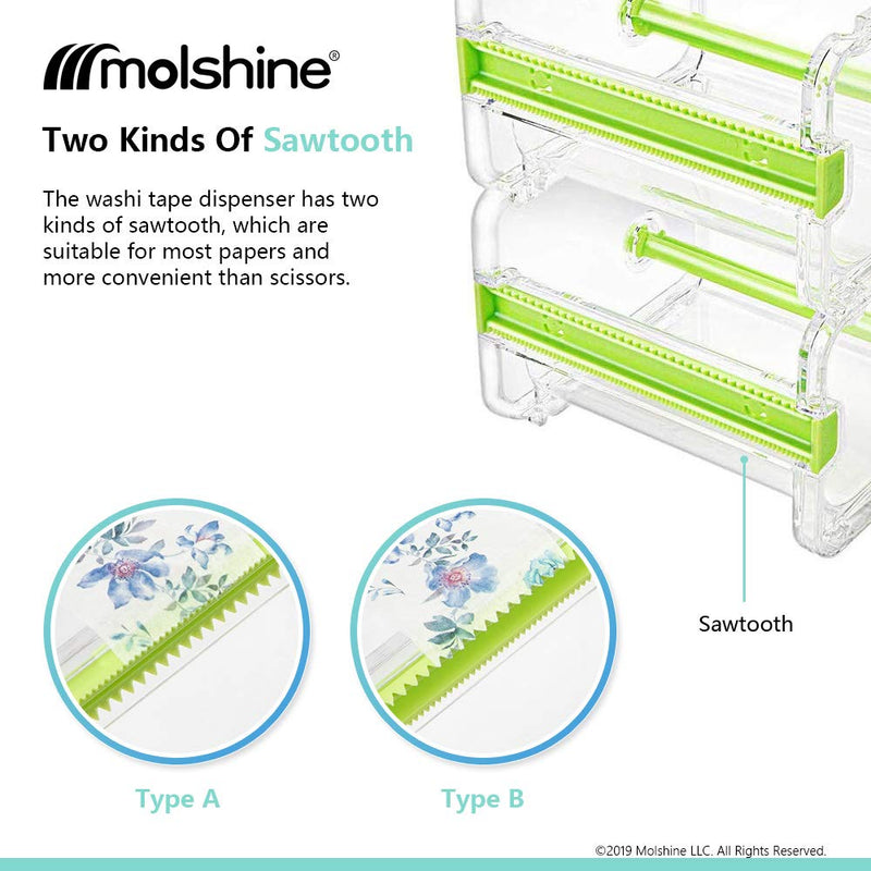 molshine Transparent Visible Desktop Multi Washi Masking Tape Dispenser,Tape Cutter,Roll Tape Holder (Not Include Masking Tape) (Brown) Brown