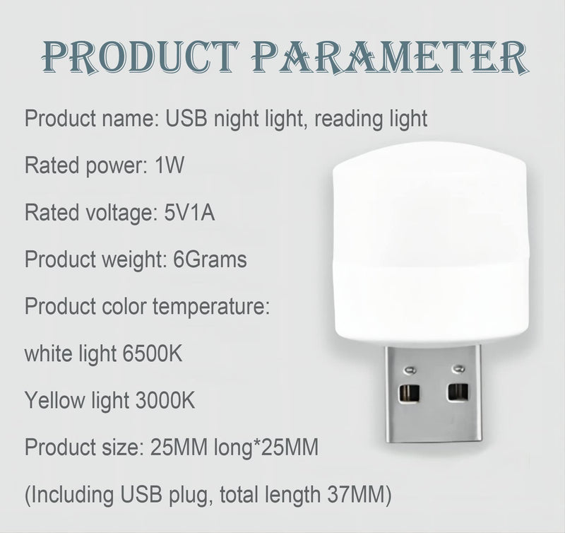 DASITON Plug in LED Night Light Mini USB LED Light Flexible USB LED Ambient Light Mini USB LED Light, LED Portable car Bulb, Indoor, Outdoor, Reading, Sleep (4 White Ligh) 4 White Light