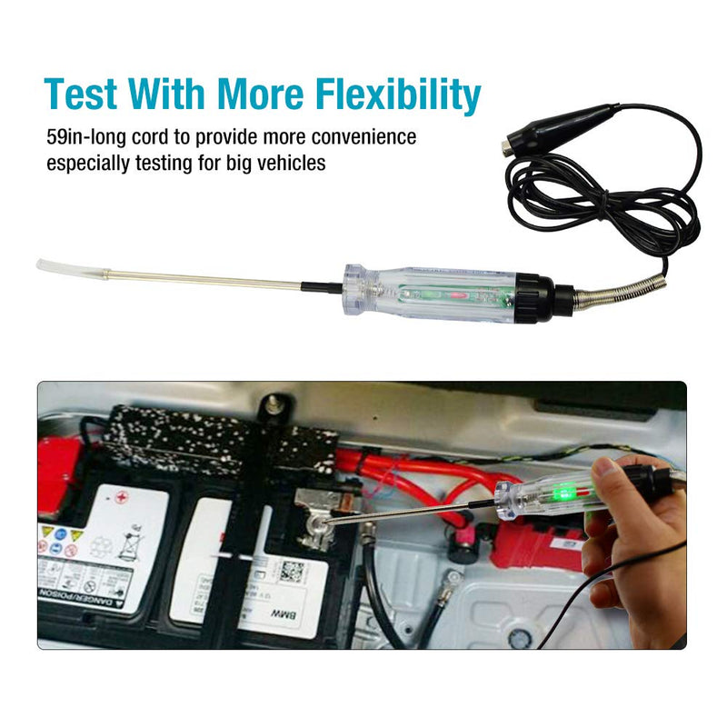 allsun Automotive Audible Circuit Tester 6-12V DC Probe Repair Tools Heavy Duty Light Tester 59In-Long Cord Sharp Stainless Electric Test Pen with Light & Buzzer Indicator