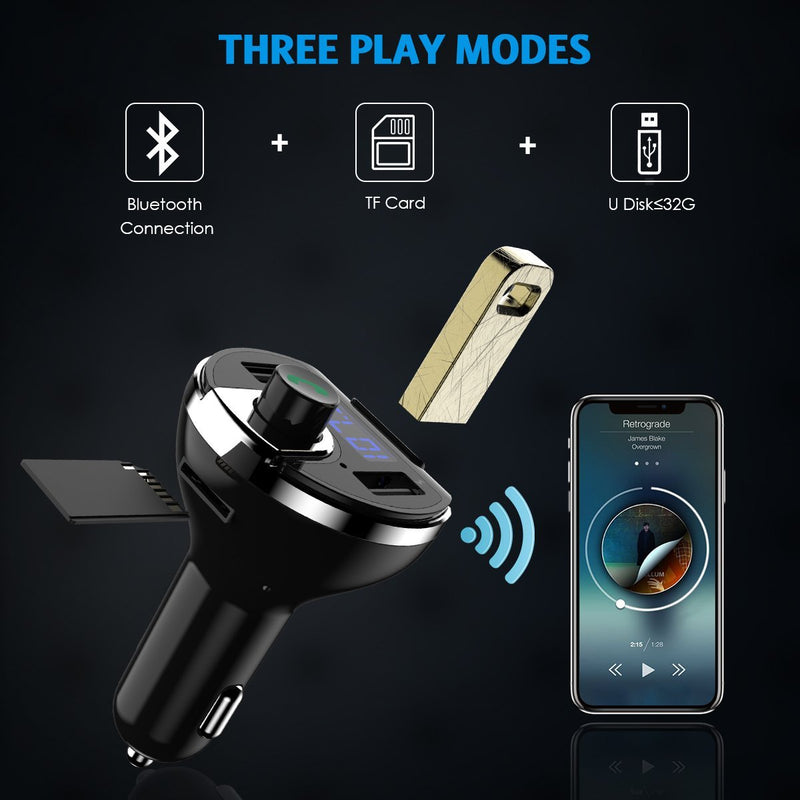 Criacr (Upgraded Version) Bluetooth FM Transmitter for Car, Dual USB Charging Ports & HI-FI Stereo Sound Wireless Radio Adapter Music Player Kit with Hands-Free Calling, Compatible for All Smartphones Black