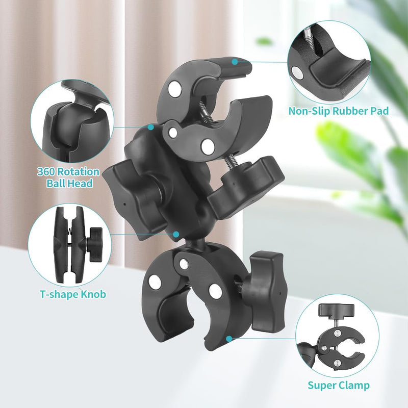 JEBUTU Super Clamp Double Camera Clamp, Super Camera Mount 360° Ballhead,Double Mount Clamp Bracket Magic Arm Double Ball Head Adapter for Tripod, Photographic Lighting Umbrella, Photo Light Stand