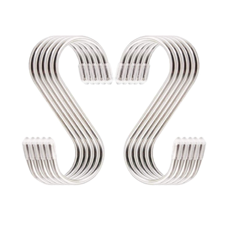 JINHEZO Premium 10-Pack Larger Round S Shaped Hooks in Polished Stainless Steel Metal, Hangers Hanging Hooks for Kitchen, Work Shop, Bathroom, Garden, Kitchenware Pots Utensils, Clothes, Bags, Towels