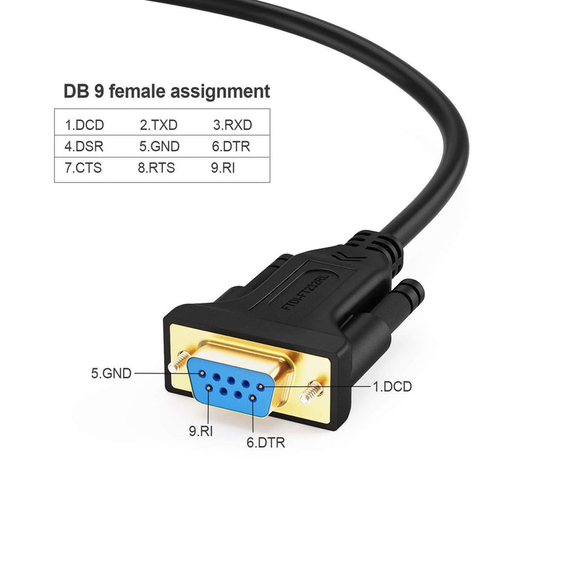 USB to RS232 Serial Adapter (FTDI Chip), CableCreation 10 Feet USB to DB9 Female Converter Cable for Windows 10, 8.1, 8, 7, Vista, XP, 2000, Linux and Mac OS X, macOS, 3 Meters / Black 10FT