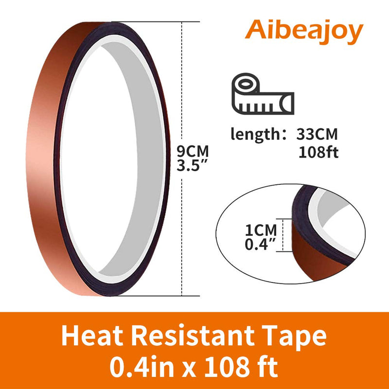 4 Rolls 0.4”x108ft Heat Tape, High Temperature Tape Heat Resistant Tape for Heat Press,Up to 536℉, Ideal Solution for Heat Transfer, Sublimation, Masking, 3D Printing and More 4 Roll 0.4inchx108ft