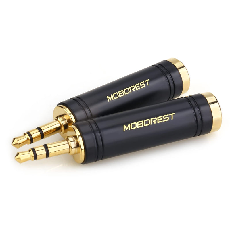 MOBOREST 3.5mm M to 6.35mm F Stereo Pure Copper Adapter, 1/8 Inch Plug Male to 1/4 Inch Jack Female Stereo Adapter, Can be Used for Conversion Headphone adapte, amp adapte, Black Fashion 2-Pack 3.5Male-6.35Female-2Black