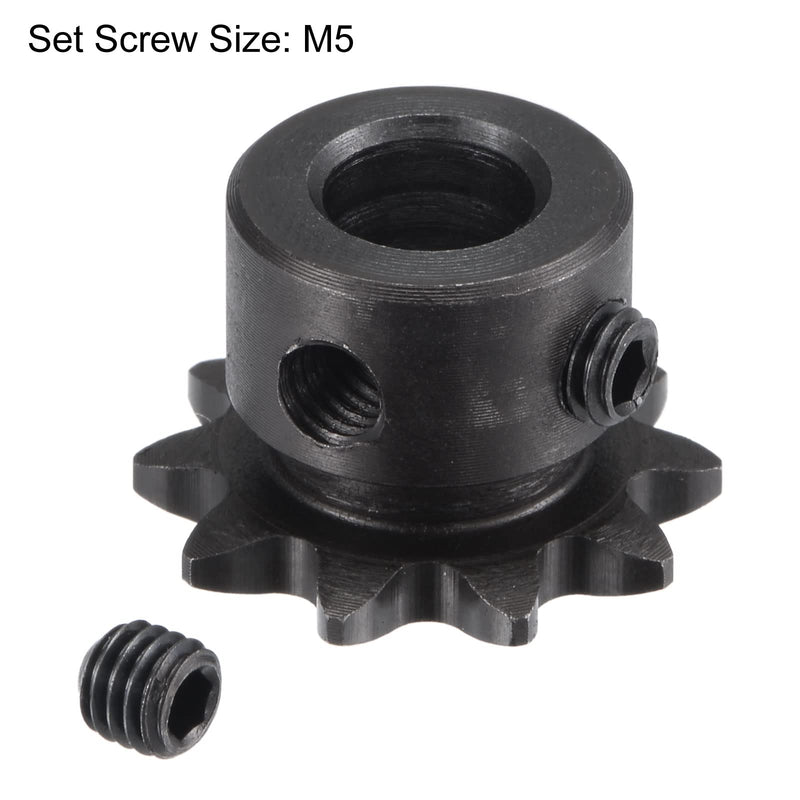 uxcell 10 Tooth Roller Sprocket B Type, 25 Chain, Single Strand 1/4" Pitch, 8mm Bore Black Oxide C45 Carbon Steel with Set Screws for ISO 04C