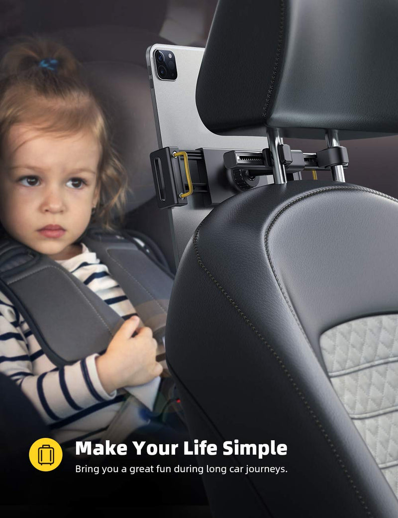 Car Tablet Holder, Headrest Tablet Mount - Lamicall Headrest Stand Cradle Compatible with Devices Such as iPad Pro Air Mini, Galaxy Tabs, Other 4.7 -12.9" Cell Phones and Tablets - Black