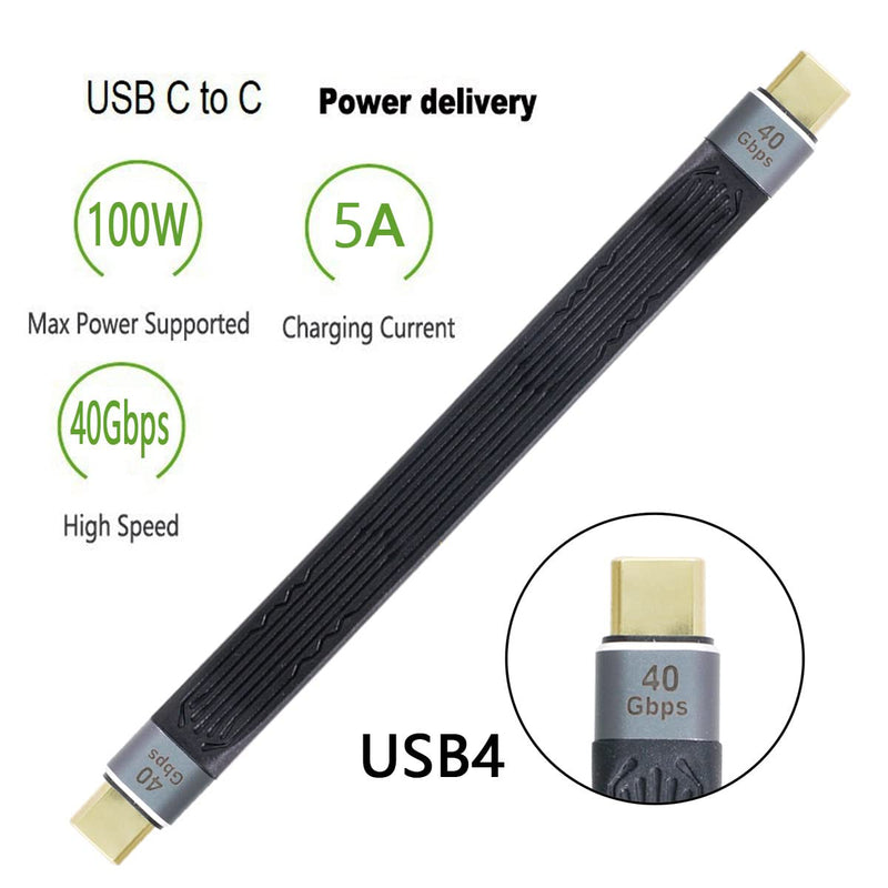 NFHK Type-C USB-C Male to Male USB4 40Gbps 100W 8K Flat Slim FPC Data Cable for Laptop & Phone 13cm Type-C to Type-C 40Gbps