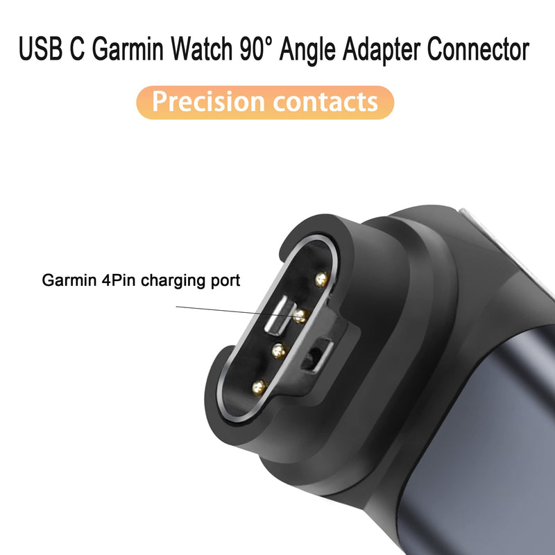 QIANRENON USB C Garmin Watch 90° Angle Adapter Connector, Type C to Garmin Charging Right Angle Converter Coupler, for Garmin Smartwatch/Bracelet, Blue Gray, 2Pcs (Front Bend)