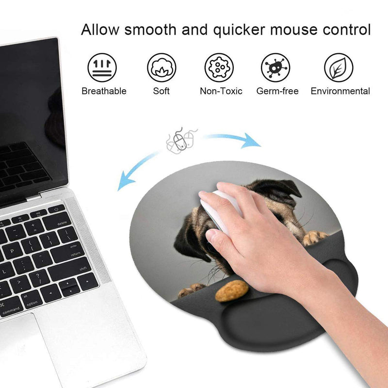 LOWORO Ergonomic Mouse Pad Wrist Support with Coasters Set, Cute Large Wrist Rest Pad with Non-Slip PU Base for Laptop Computer Home Office Working Gaming Pain Relief, Cute Pug