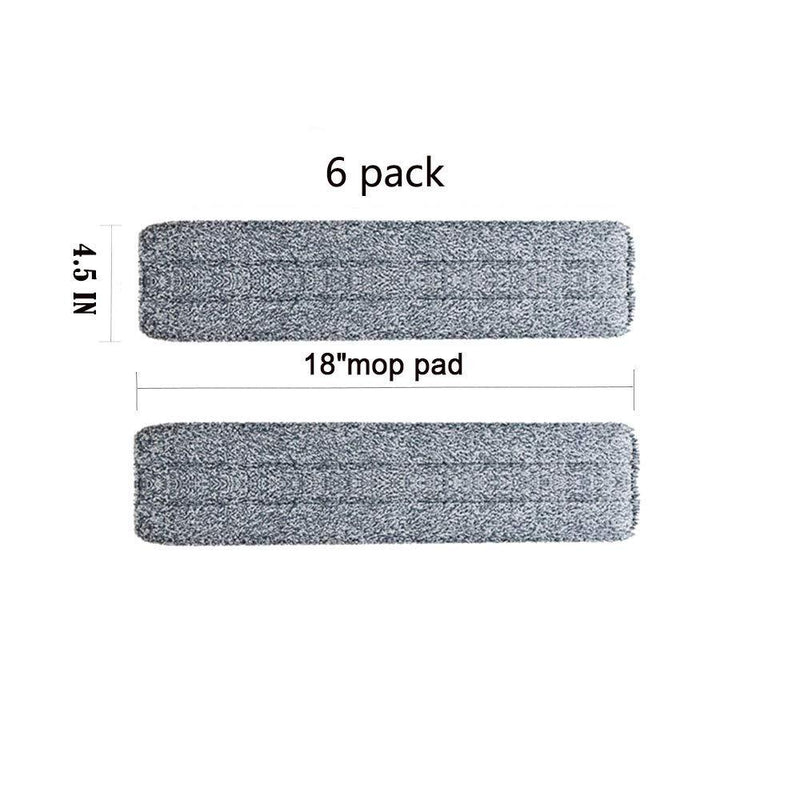 Microfiber Mop Pads 18 inch Replacement Kit 6 Pack Reusable Mop Head Wet Dry Mops Refill Fit for Most Flat Mop Frame Mops Heads Mop Pads 18 IN MOP PADS