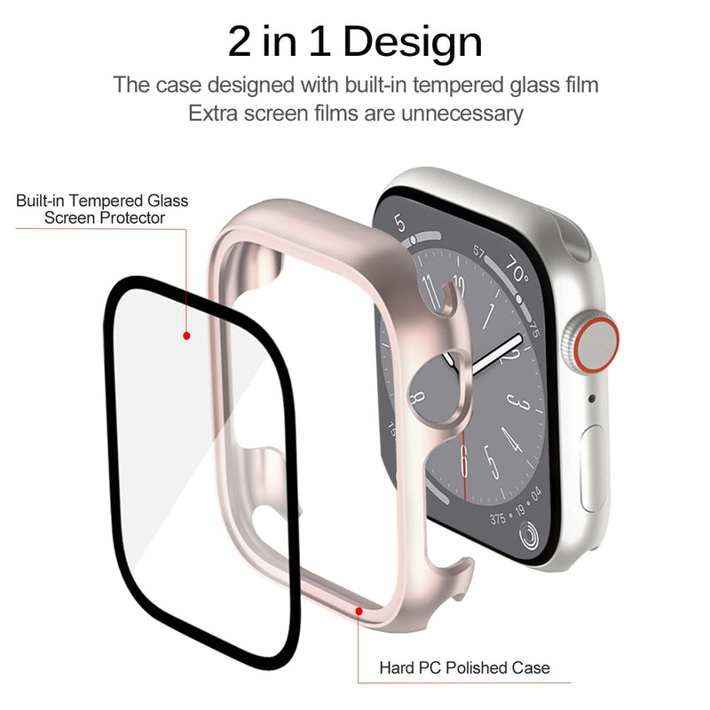 Miimall Compatible Apple Watch Series 8 41mm Case with Screen Protector Anti-Scratch Shockproof Hard PC and Tempered Glass Film Bumper Case for Apple Watch 41mm Series 7 & 8 (Rose Gold) Rose Gold For Apple Watch 7/8 41mm